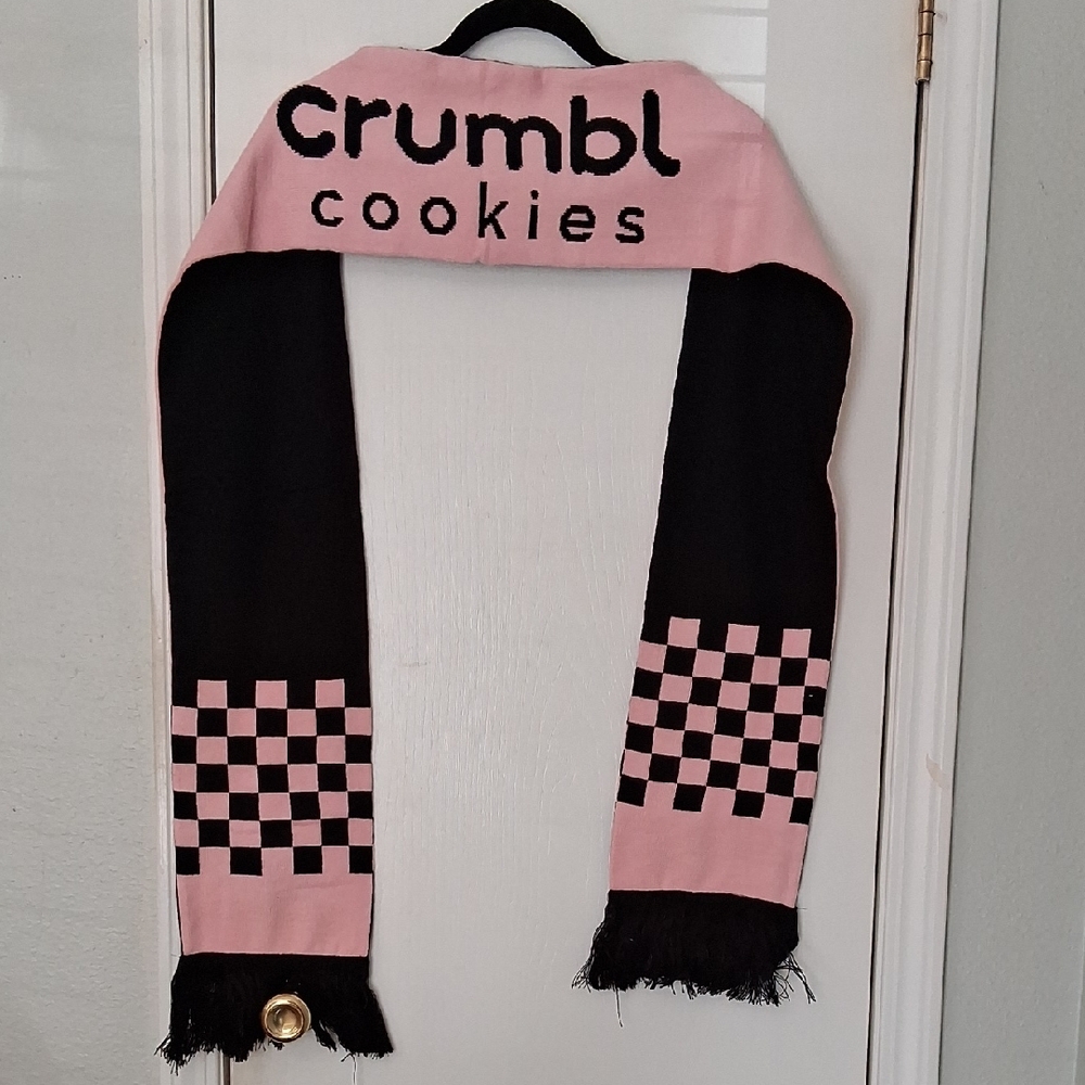 Crumbl Cookies Pink and Black Soft Knit Scarf Checks Fringe Unisex New